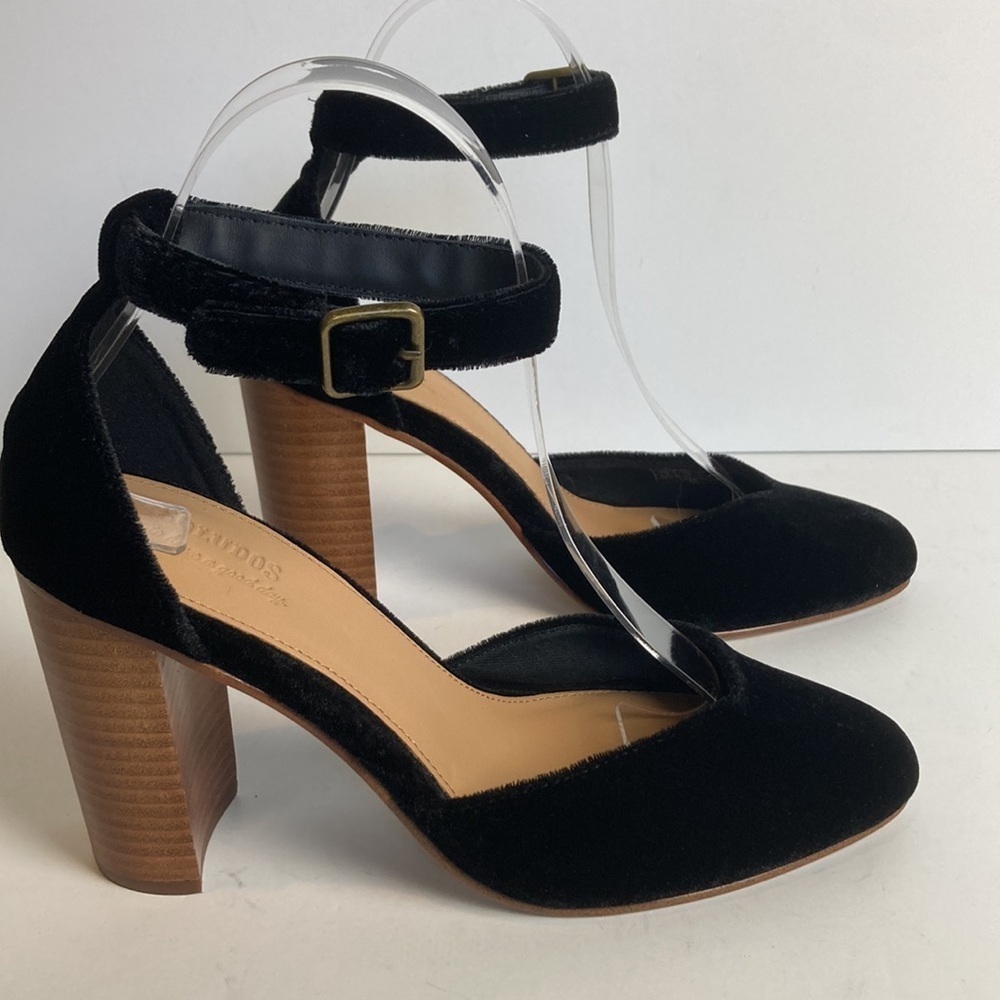 Anthropologie Soludos Collette Heels Leather Velvet Sz 7.5 Night Out Party Prom - Picture 5 of 16
